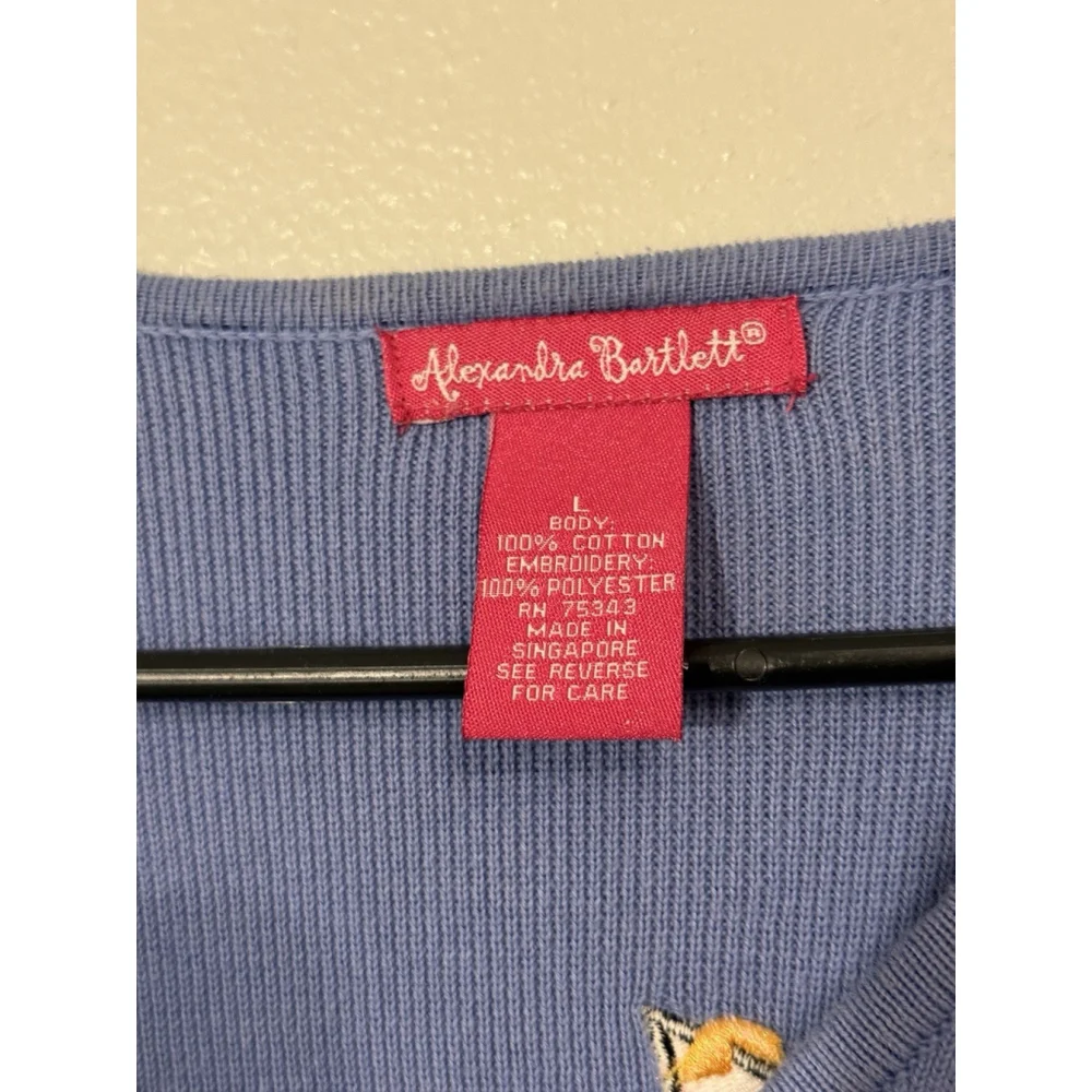 Alexandra Bartlett Women L Cardigan Sweater Cocktail Martini Blue Embroidery Y2K - Picture 3 of 4